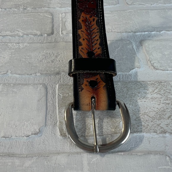 Vintage Brushy Creek Belt Mens 38 Tooled Cowhide Leather Western Cowboy USA 90s - Picture 2 of 11